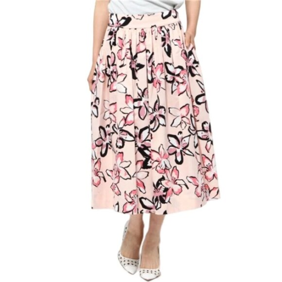 kate spade Dresses & Skirts - Kate Spade Midi Full Skirt Womens 0 Pink Floral Tiger Lilly Stretch Cotton